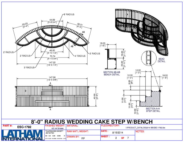 8' Radius Wedding Cake Step 42" w/ Double Benches